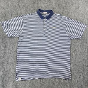 Peter Millar Shirt Mens Large Blue White Stripe Polo Performane long Cove Club
